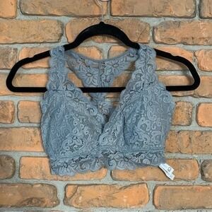 Live Love Dream Lace Bralette‎ Womens Small gray Racerback Lined Soft Bra Floral